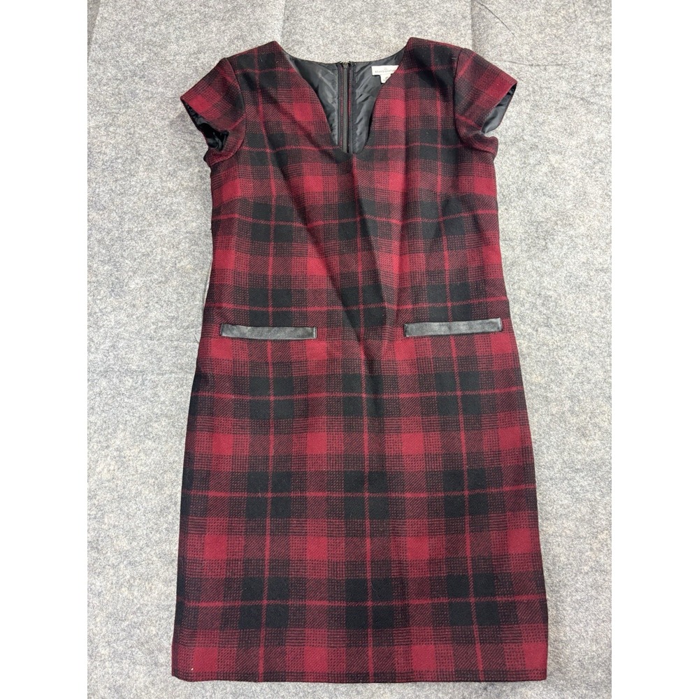 LL Bean Signature Red Black Tartan Buffalo Plaid Wool Sheath Dress Womens size 4